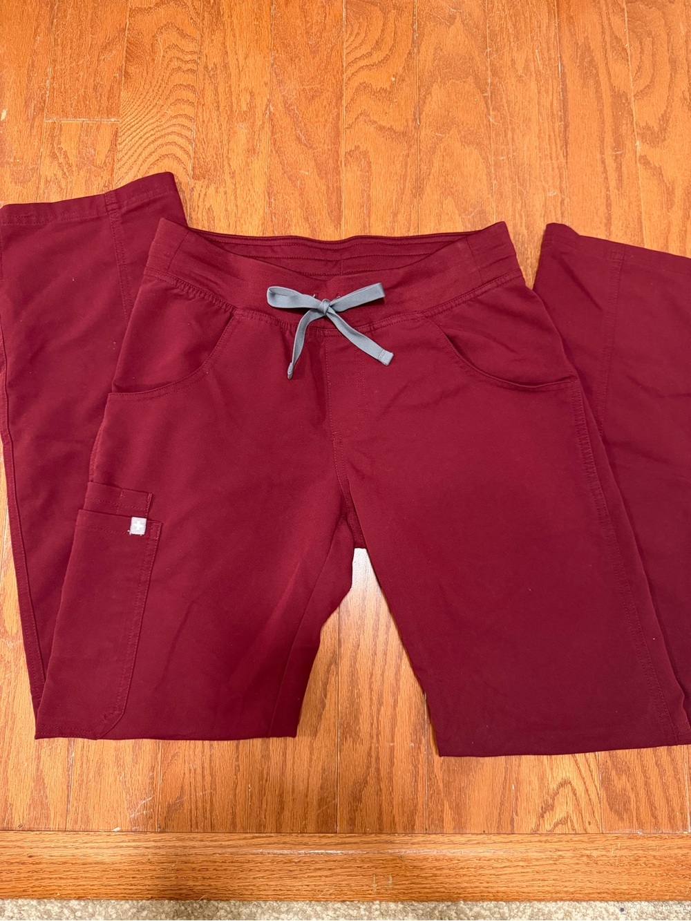Figs Women's Scrub Pants in Burgundy with Gray Drawstring